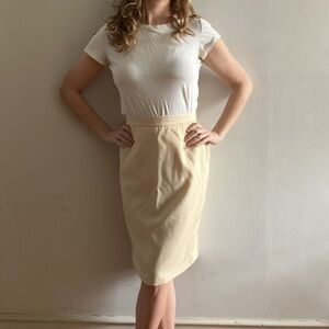 Bill Blass Cream Wool Knee Length Midi Pencil Skirt Fully Lined Sz 14 Vintage